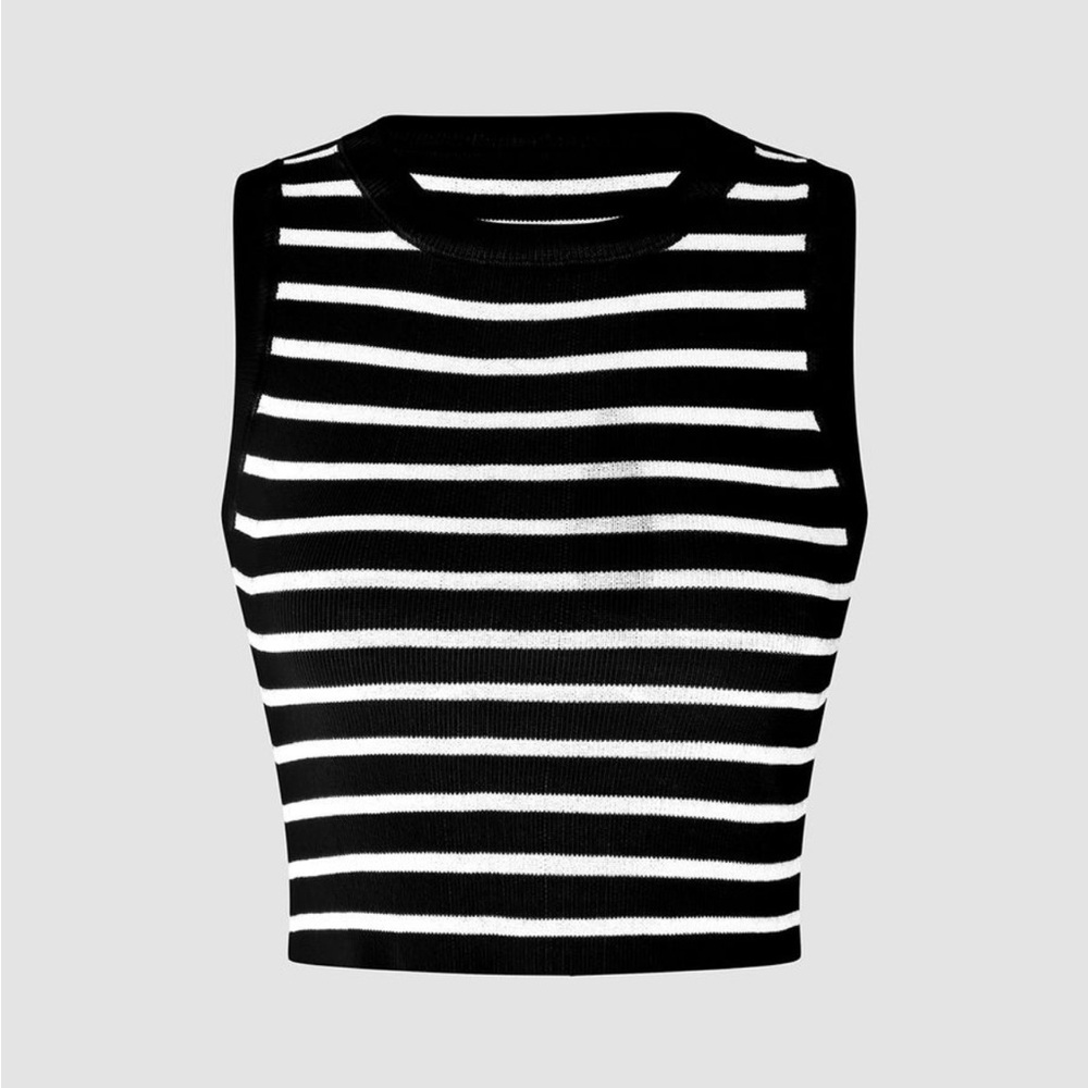 Black and White Striped Fitted Tank